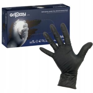 Gumikesztyű  50 db-os / nitril/, Gripzzly, FEKETE, XXL, púder mentes