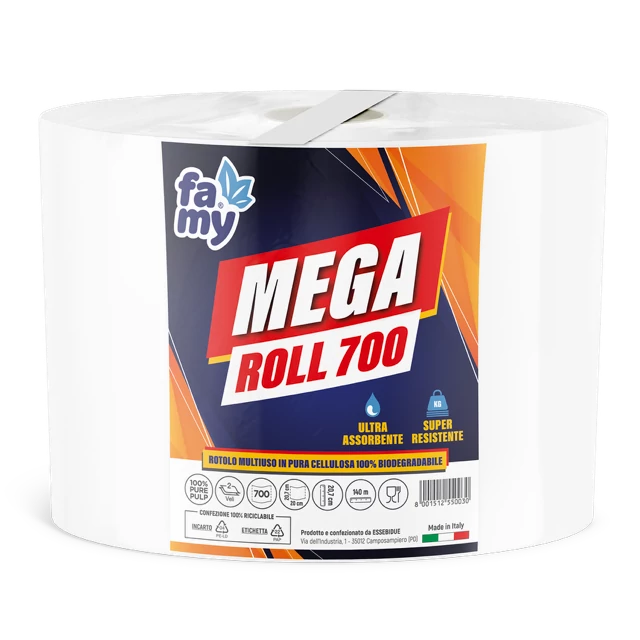 Mega-Roll  kéztörlő, 2 réteg, hófehér, 700 lap, 140 m