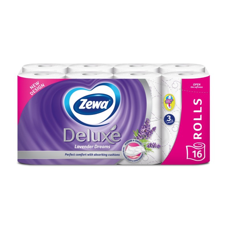 Zewa Deluxe wc papír, 3 réteg, 16 tekercs, AQUA TUBE (Levendula)